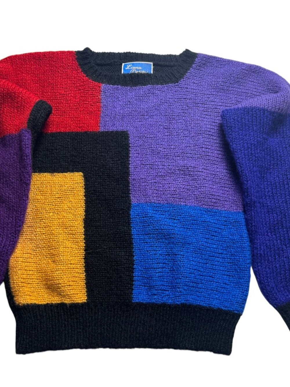 Vintage Liana Petites Sweater PS Colorblock Geometric 80s 90s Acrylic Knit